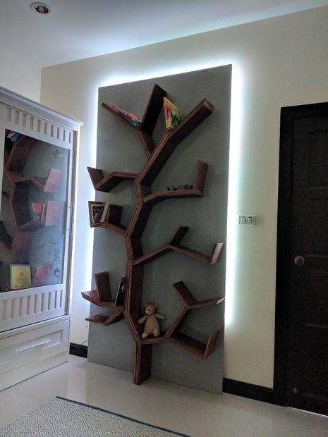 Tree Bookshelf DIY: 5 Steps (with Pictures) Aesthetic Floating Shelves, Tree Bookshelf Diy, Small Bookshelf Ideas, Diy Bookshelf Wall, Books Shelves, Bookshelf Diy, Tree Bookcase, Pallet Bookshelf, Guest Book Tree