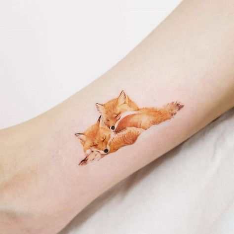 Foxes Tattoo, Fox Tattoo Meaning, Small Fox Tattoo, Red Fox Tattoos, Matching Love Tattoos, Watercolor Fox Tattoos, Fox Tattoo Design, Petit Tattoo, Saved Tattoo