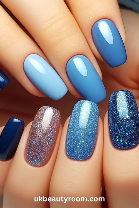 Shades Of Blue Nails, Pretty Fingernails, Hawaii Nails, Nail Shades, Blue Coffin Nails, White Tip Nails, Classic French Manicure, Blue Nail Polish, Nail Stuff