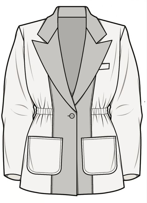 Blazer Technical Drawing Woman, Blazer Technical Drawing, Blazer Flat Sketch, Pockets Fashion Details, Flatlay Clothes, Jacket Drawing, Clothing Templates, Flat Drawings, Fashion Design Template