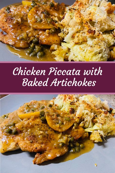 This chicken piccata recipe is quick and easy! It tastes great and comes together in about 20 minutes. Pictured here with risotto - plain rice might make it a little easier on a weeknight. Baked Chicken Piccata, Chicken Piccata With Artichokes, Baked Artichokes, White Wine Chicken, Spring Favorites, Baked Artichoke, Piccata Recipe, Chicken Piccata Recipe, Lemon Pickle