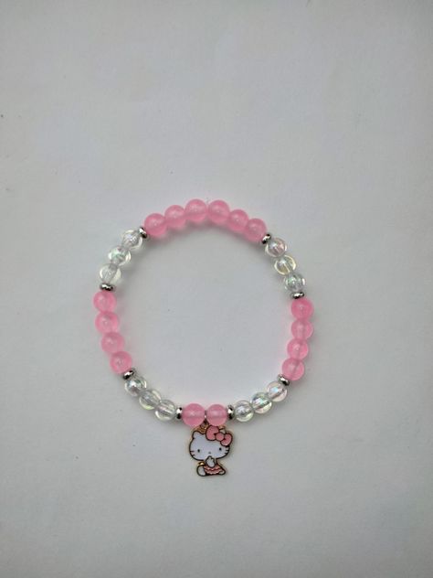 Bracelet Ideas Sanrio, Hello Kitty Bracelet, Girly Bracelets, Hello Kitty Jewelry, Wrist Jewelry, Bead Charms Diy, Diy Bracelet Designs, Crystal Beads Bracelet, Bracelet Ideas