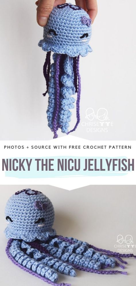 Nicu Octopus Crochet Pattern, Nicu Crochet, Octopus Crochet Pattern Free, Jellyfish Amigurumi, Fish Crochet, Crochet Craft Fair, Preemie Crochet, Crochet Stuffies, Octopus Crochet Pattern