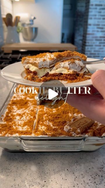 450K views · 12K likes | britscookin’ on Instagram: "Cookie Butter Delight!   -1 stick of melted @challengebutter (salted) -2 8oz packs of Biscoff cookies -2 14 oz jars of cookie butter -1 24oz container of no-bake cheesecake filling -8oz of whipped topping  #Sponsored  Crush 12 oz of cookies using a rolling pin or a food processor. Mix the crushed cookies with 1 stick of melted Challenge Butter and press the mixture into a 13x9 dish to create the crust. Gently spread the cheesecake filling over the crust. Microwave the cookie butter in  20-second intervals until it is spreadable, then pour it over the cheesecake filling. Refrigerate for about 10 minutes until the cookie butter sets. Finally, add whipped topping and sprinkle the remaining cookies on top.  #challengebutterpartner #dessert # Cookie Butter Delight, Cookie Butter Trifle, Cookie Butter Pudding, Cookie Butter Recipes Desserts, Biscoff Bites, Cookie Butter Desserts, Layer Desserts, Cookie Butter Recipes, Biscoff Desserts