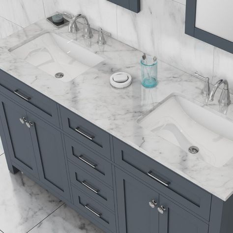 60 Inch Double Vanity, Cabinet Base, Free Standing Vanity, Standing Vanity, Carrera Marble, Cape House, Brushed Nickel Hardware, Marble Vanity, Double Vanity Bathroom