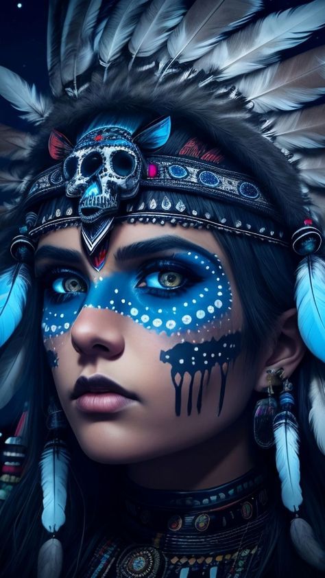 Native American Wolf Art, Indian Skull Tattoos, Adult Face Painting, Native American Wolf, Wolves And Women, Native American Paintings, Modern Graphic Art, Native American Pictures, African Art Paintings