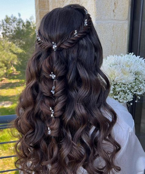 Formal Hairstyles For Long Hair, Hairstyles Hoco, Hoco Hair Ideas Medium, Quince Hairstyles, Long Hair Wedding Styles, Hoco Hair Ideas, Hairdo For Long Hair, Long Wavy Hair, Hoco Hair