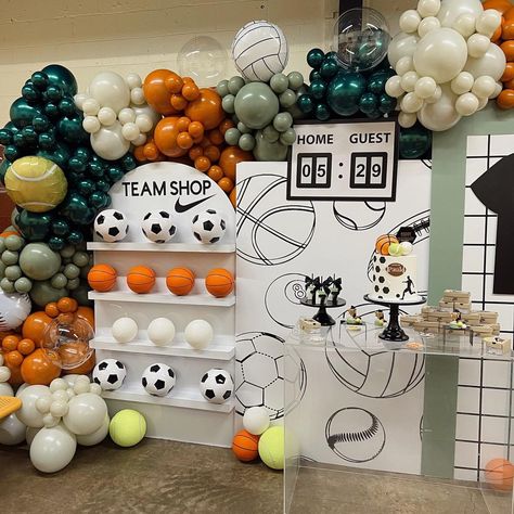 Sports Jersey Themed Party, Double Header Birthday Party, Three Agent Sports Birthday, Sport Balloon Garland, Grand Slam Birthday Party, Mickey Mouse Sports Birthday Party Ideas, Sports Bar Theme Party, Sports Theme Pool Party, 2nd Birthday Ball Theme