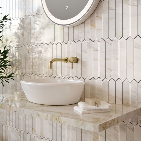 Tile Giant, Small Downstairs Toilet, Cloakroom Toilet, Marble Effect Tiles, Toilet Tiles, Small Toilet Room, Downstairs Loo, Mosaic Bathroom, Downstairs Toilet