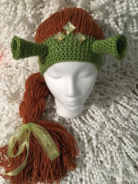 Crochet Shrek Hat, Shrek Movie, Shrek Costume, Lion Crochet, Yarn Wig, Mermaid Hat, King Hat, Crochet Crown, Crochet Wig