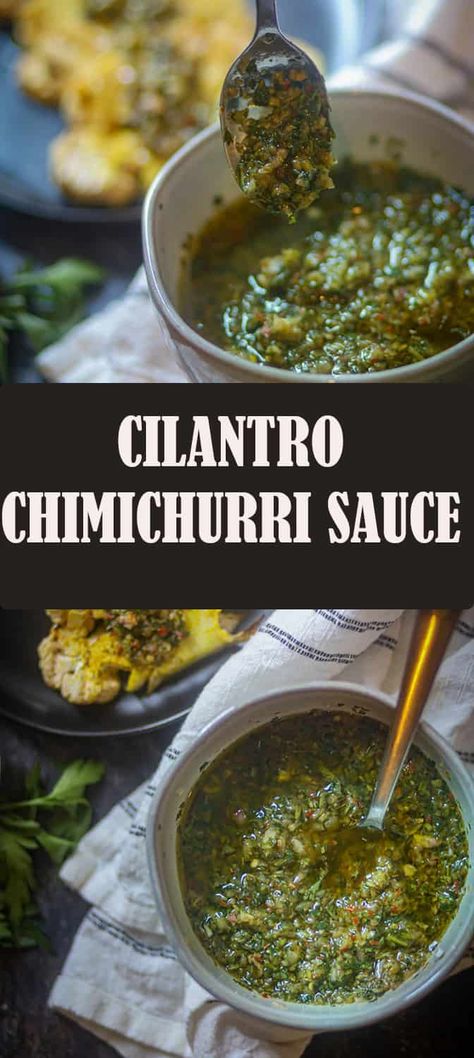 Cilantro Chimichurri Sauce is fresh, delicious, tangy, and bursting with flavors of Cilantro, garlic, oregano, onion, and olive oil. And it can be made in just 5 minutes. #chimichurrisauce #cilantro #condiment #dippingsauce Chimichurri Sauce Cilantro, Cilantro Chimichurri Sauce Recipe, Elote Cart, Mexican Bunuelos, Mexican Bunuelos Recipe, Cilantro Chimichurri Sauce, Bunuelos Recipe, Cilantro Chimichurri, Best Sauce Recipe