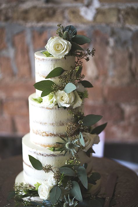 Greenery and Candlelight: Tammy & Gary's Powerscourt House Wedding | OneFabDay.com Ireland Single Tier Wedding Cake Dried Flowers, Cake With Gold And Green Flowers Round One Tier, Eucalptus Wedding Cake, Wedding Cake Topper Eucalyptus, Wedding Cake Barely Iced, Simple Wedding Cake Dried Flowers, 3 Tier Wedding Cake Semi Naked, Octagon Wedding Cakes Hexagons, Dried Flower Cake Wedding