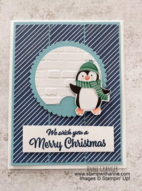 Stampin Up Winter Cards, Penguin Cards Handmade, Stampin Up Penguin Punch Cards, Penguin Place Stampin Up Cards, Stampin Up Penguin Playmates Dsp, Stampin Up Penguin Place, Christmas Card Ideas Penguin, Stampin Up Playful Penguins, Christmas Cards With Penguins