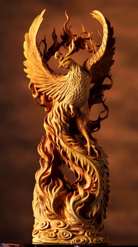 Phoenix Wood Carving, Phoenix Painting, Chinese Dragon Art, 3d Relief Art, Chinese Sculpture, Fantasy Furniture, Bird Carving, Wood Statues, Chainsaw Carving