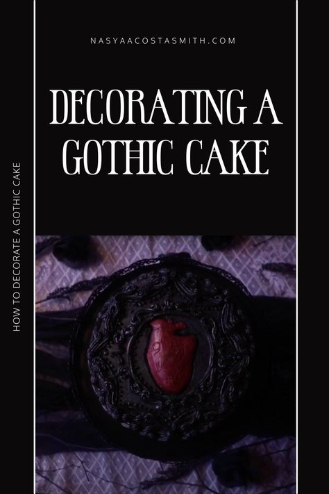 Decorating a Gothic Cake | How to Decorate a Gothic Cake | Nasya Acosta Smith | I'm taking you with me on my first attempt at cake decorating in this video tutorial. I'm showing you everything I did throughout the entire baking and cake decorating process from baking a vegan red velvet cake with cream cheese filling, applying a crumb coat, creating a design, sculpting buttercream and piping the entire cake in black butter cream. If you enjoy creative baking and pastry art I hope you enjoy. Sculpting Buttercream, Gothic Birthday Cakes, Vegan Red Velvet Cake, Cake With Cream Cheese Filling, Black Velvet Cakes, Vegan Red Velvet, Gothic Wedding Cake, Crumb Coat, Victorian Cakes