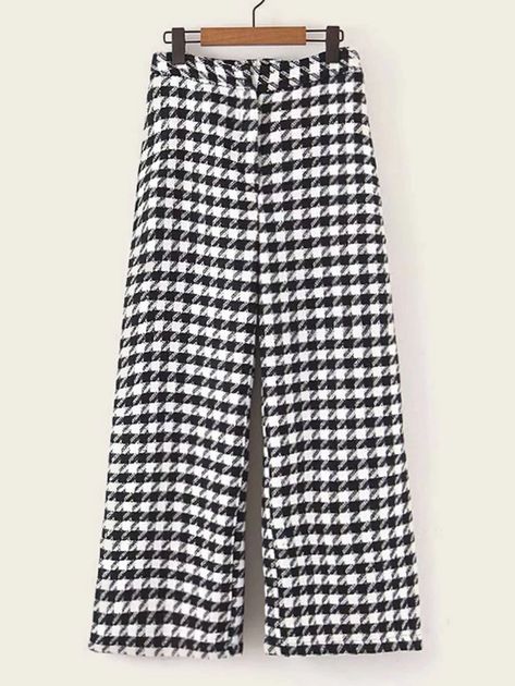 Houndstooth Pants Outfit, Gingham Pants, Houndstooth Pants, Top Girls, Women Pants, Tweed Fabric, Elastic Waist Pants, Dresses Pants, Type Of Pants