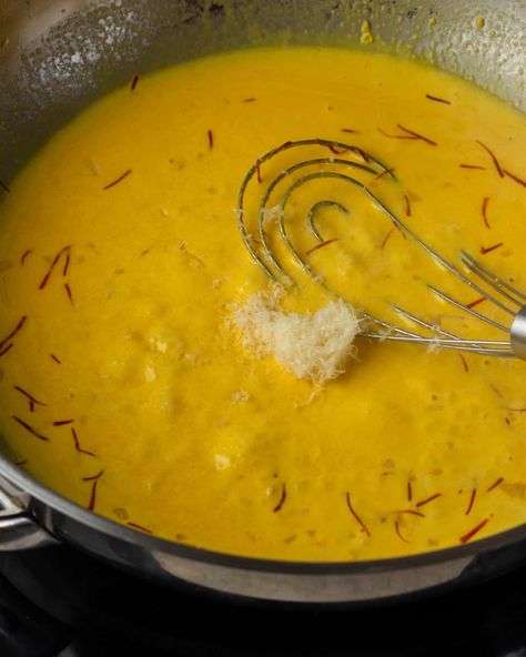 A luscious creamy saffron pasta sauce that will wow anyone that tastes it. Fast enough for a weeknight but impressive enough for a date. Saffron Pasta Sauce, Buttermilk Pasta Sauce, Saffron Sauce Recipes, Saffron Pasta, Saffron Cream Sauce, Saffron Sauce, Creamy Parmesan Sauce, Yellow Tomatoes, Creamy Parmesan