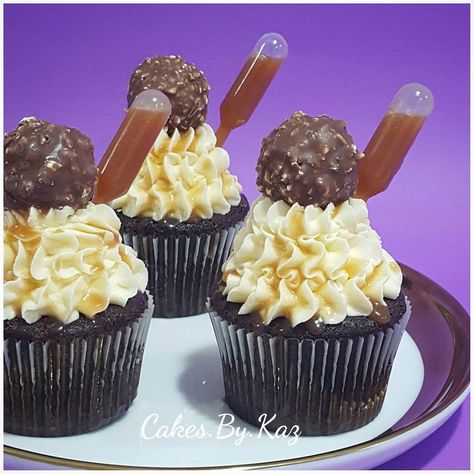 Chocolate, vanilla & caramel goodness topped with a Forrero Rocher 😍 . . . . . #cupcakes #forrerorocher #chocolates #saltedcaramel #buttercream #cupcakesofinstagram Cupcake With Pipette, Pipette Food Ideas, Dessert Pipette, Boozy Cupcakes With Pipettes, Cupcakes With Pipettes, Pipette Cupcakes, Boozy Deserts, Booze Cupcakes, Boozy Sweets