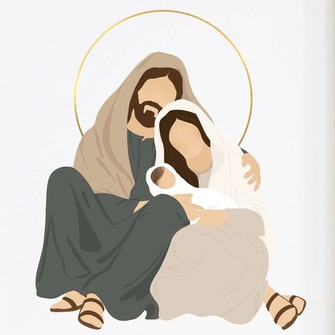 Jesus Art Christmas, Nativity Illustration Modern, Baby Jesus Aesthetic, Christmas Wallpaper Jesus Christ, Holy Family Wallpaper, Holy Family Images, Baby Jesus Drawing, Nativity Wallpaper, Holy Family Painting