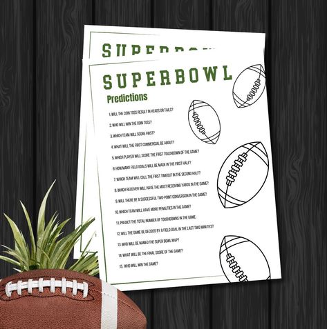 Super Bowl Predictions, Super Bowl Game, Superbowl Party Games, Superbowl Game, Football Betting, Super Bowl Party, Bowl Game, Field Goal, Game Printable