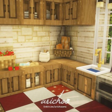 Minecraft Cottage Core Kitchens, Cottage Interiors Kitchen, Minecraft Kitchen Design, Minecraft Rooms, Kitchen Cottagecore, Description Ideas, Minecraft Kitchens, Cottage Core Kitchen, Cottage Core Home