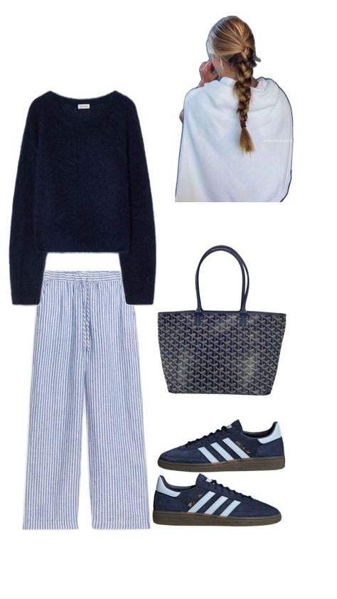 Blue Stripe Pants Outfit, Linen Pants Outfit Winter, Blue Striped Pants Outfit, Blue Linen Pants Outfit, Outfit Pantalon, Blue Linen Pants, Pants Outfit Winter, Linen Pants Outfit, Winter Pants Outfit