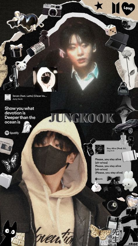 🐇🖤 #kpop #bts #jungkook #aesthetic Black Dp Aesthetic, Jungkook Collage Wallpaper Aesthetic, Jungkook Iphone Wallpaper, Jk Wallpaper Aesthetic, Jk Aesthetic Wallpaper, Jungkook's Wallpaper, Hi In, Jungkook Cute Wallpaper, Jungkook Collage