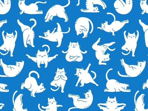 Yoga Cat Pattern by Denis Sazhin on Dribbble #yoga #cat #pattern Background For Zoom, Yoga Cat, Dribbble Design, Cat Outline, Yoga Illustration, Zoom Background, Cat Power, Cat Background, Cat Yoga