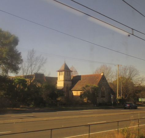 Church view from train Australian Gothic Aesthetic, Australian Childhood Aesthetic, Australian Country Aesthetic, Southern Gothic Landscape, Australian Gothic, Small Town Gothic Aesthetic, Southern Gothic Horror Aesthetic, Southern Gothic Graveyard, Picnic At Hanging Rock