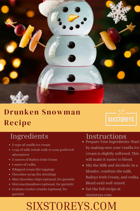 Drunken Snowman Recipe Drunken Snowman, Snowman Recipe, Snowman Recipes, Vodka Mixes, Baileys Irish Cream, Chocolate Syrup, Mini Marshmallows, Chocolate Sauce, Winter Nights