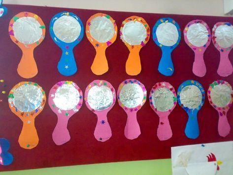 Mirror Crafts For Kids, Mirror Crafts Diy, Mirror Craft, Aluminum Foil Crafts, Mirror Drawings, Kids Mirrors, Mirror Pattern, Preschool Teachers, Mirror Paper