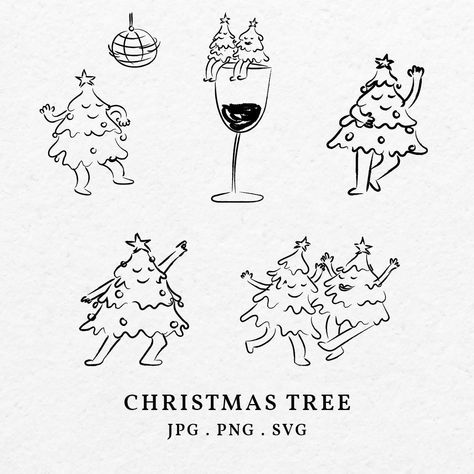 Cool Christmas Drawings, Christmas Decor Illustration, Simple Christmas Illustration, Hand Drawn Xmas Cards, Christmas Illustration Cute, Christmas Line Drawings Art, Christmas Ornament Illustration, Whimsical Christmas Cards, Christmas Drawings Cute