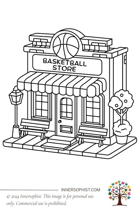 Basketball Store - Coloring Page Basketball Store, Cool Coloring Pages, Free Coloring Pages, Colouring Pages, Free Coloring, Coloring Page, Coloring Pages, Cute Animals, Basketball