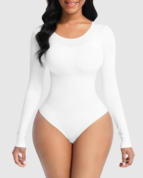 Slim Shapewear, Bodycon Jumpsuit, Shapewear Bodysuit, Long Sleeve Jumpsuit, Women's Shapewear, Sleeves Pattern, White Casual, Long Sleeve Bodysuit, Shopping List