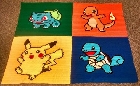 Pokemon Crochet Graphgan, Crochet Pixel Pattern Pokemon, Pokemon Knitting Patterns Free, Pokemon Blankets, Crotchet Blanket Patterns, Pokemon Blanket, Pokemon Crafts, Pikachu Crochet, Pokemon Crochet