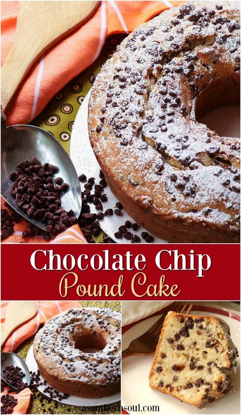 Pound Cake Chocolate Chip, Pound Cake With Chocolate Chips, Chocolate Chip Pound Cake Recipe, Chocolate Chip Pound Cake With Pudding, Chocolate Chip Pound Cake Bundt, Choc Chip Pound Cake, Pound Cake Flavors, Flavored Cakes, Chocolate Chip Cake Recipe