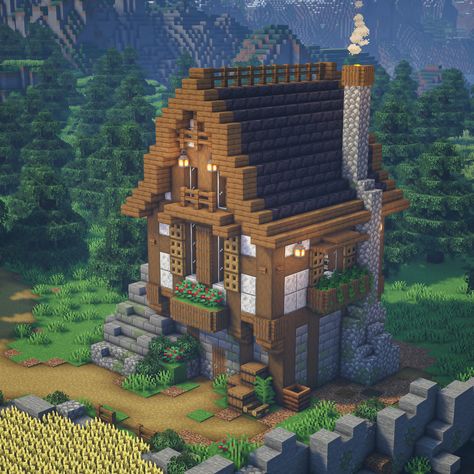 Midevil Minecraft Build, Medieval House Minecraft, House Exterior Minecraft, Minecraft Medieval House, Construction Minecraft, Minecraft Kingdom, Medieval House, House Tutorial, Minecraft Structures