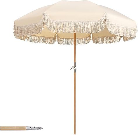 6.5 Ft Patio Umbrella With Fringe,white Boho Umbrella With Fringe,hawaii Adjustable Beach Umbrellas,180° Adjustment,Upf 50+ 8 Umbrella Stand Outdoor Foldable Suitable For Patio Backyard Beach Deck. : Amazon.co.uk: Garden Boho Umbrella, Umbrella With Fringe, Sun Parasol, Uk Beaches, Umbrella Lights, Backyard Beach, Shade Umbrellas, Garden Umbrella, Garden Parasols