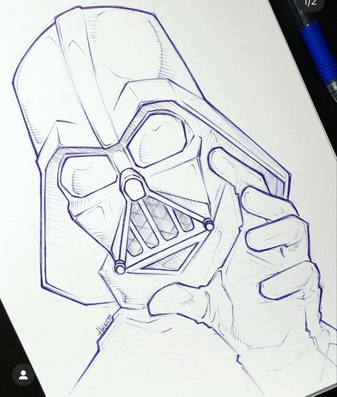 Star Wars Art Drawings Sketch, Darth Vader Drawing, Star Wars Art Painting, Star Wars Art Drawings, Comic Art Sketch, Deadpool Art, Ballpoint Pen Art, Star Wars Drawings, Cool Pencil Drawings