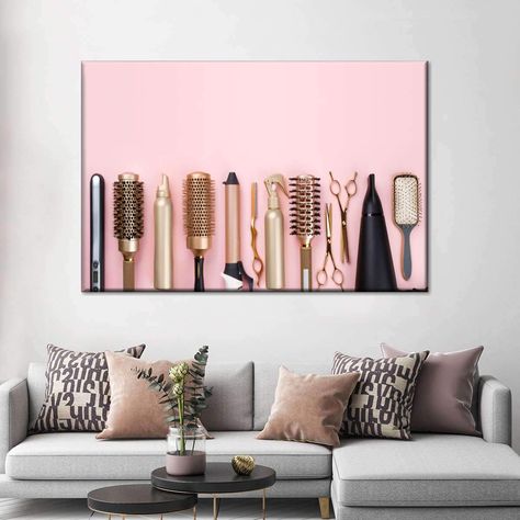 Tools To Gorgeousness Multi Panel Canvas Wall Art | ElephantStock Beauty Studio Ideas, Diy Workspace, Microblading Studio, Scandinavian Color Palette, Hair Salon Art, Girl Salon, Beauty Salon Chairs, Beauty Room Salon, Home Hair Salons