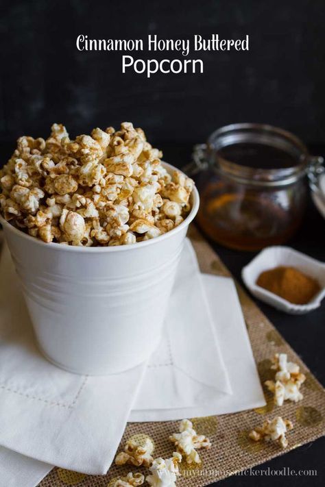 Cinnamon Honey Buttered Popcorn Reese Peanut Butter Pie, Honey Popcorn, Buttered Popcorn, Cinnamon Honey Butter, Cinnamon Honey, Butter Popcorn, Gourmet Popcorn, Popcorn Recipes, Butter Pie