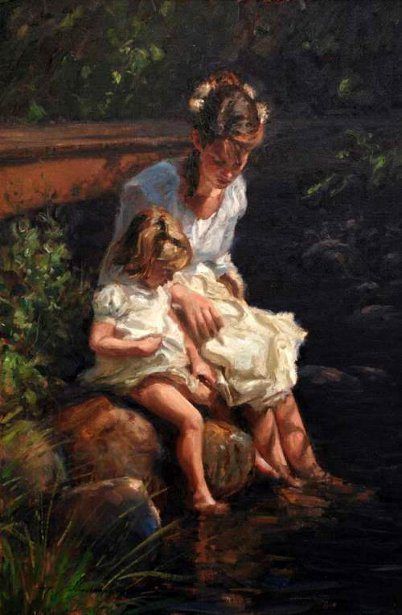 Painting by Stephen Pan Mother Daughter Painting, Daughter And Mother, Child Artist, Mother Daughter Art, Mom And Child, Mother Art, Fine Artwork, Daughter Mother, Romantic Art