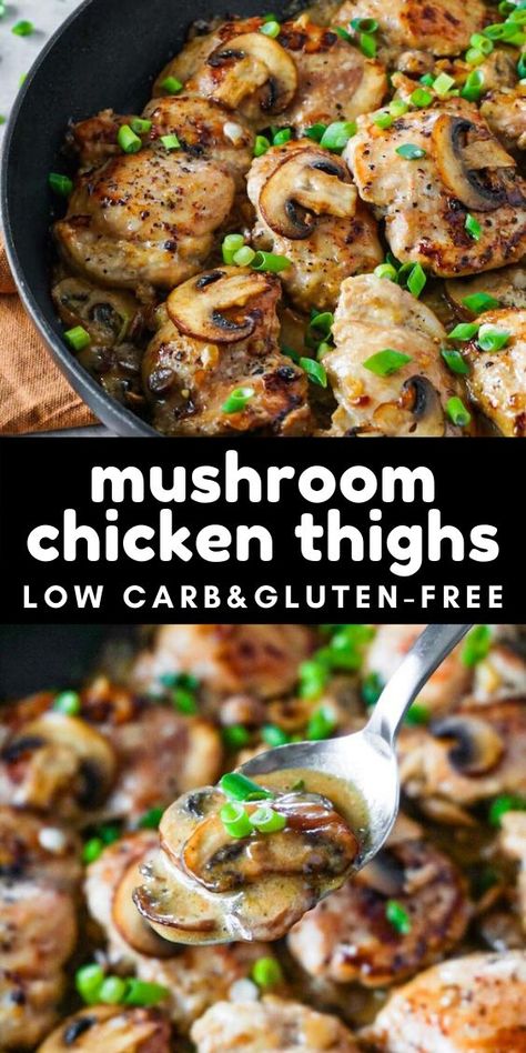 This delicious keto chicken thighs recipe with mushroom sauce is perfect for meal prep or just to enjoy with the company of friends at the dinner table. Creamy and flavorful, this dish will make it to the top of your list of keto, low carb, and gluten-free recipes. Mushroom Chicken Thighs, Keto Chicken Thighs, Keto Chicken Thigh Recipes, Chicken Thighs Mushrooms, Chicken Thighs Recipe, Thighs Recipe, Low Carb Low Fat Recipes, Chicken Thigh Recipes Oven, Chicken Thigh Recipes Crockpot