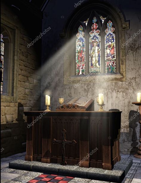 Middle Ages Church, Book Candles, Old Catholic Church, Medieval Church, Church Altar, Medieval Gothic, Gothic Church, Church Interior, Entertainment Design