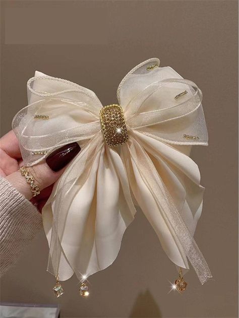 1pc Women's Exquisite Hair Accessory - Butterfly Shaped Hair Clip With Tassel, Rhinestone And Satin Texture, Available In Apricot Or Black, Perfect For Daily UseI discovered amazing products on SHEIN.com, come check them out! Elegant Bows For Hair, Royal Hair Accessories, Bow From Fabric, Shein Hair Accessories, Diy Hair Accessories Ribbon, Hair Tie Accessories, Satin Texture, Fancy Bows, Luxury Hair Accessories