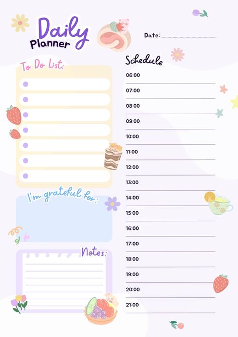 Cute Daily Planner, Daily Planner Sheets, Daily Planner Printables Free, Colorful Planner, Undated Daily Planner, Planner Sheets, Schedule Planner, Hole Punches, Cute Planner