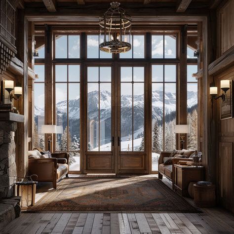 Mountain Lake Lodge Enchanting Nature Scenes Contemporary Mountain Home Interiors, Mountain House Exteriors, Ski Chalet Interior Design, Chalet Aesthetic, Lodge Interiors, Murals Wall Art, Contemporary Mountain Home, Ski House Decor, Mountain Home Interiors