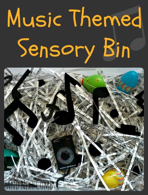 Music themed sensory bin from And Next Comes L Music Sensory Bin, Music Theme Preschool, Preschool Music Theme, Noise Music, Music For Toddlers, Music Study, Music Curriculum, Music Lesson Plans, Music Week