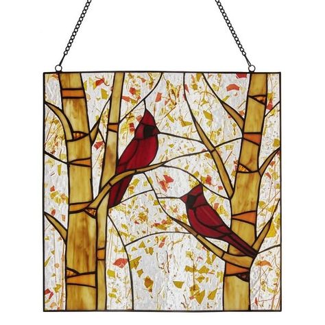 River of Goods Cardinal River of Goods Multicolored Stained Glass Square Window Panel - 14" x 0.25" x 14" - Bed Bath & Beyond - 36932325 Tiffany Style Lighting, Artisan Decor, Red Cardinals, Square Windows, Stained Glass Bird, Stained Glass Birds, Stained Glass Window Panel, Mosaic Ideas, Stained Glass Diy