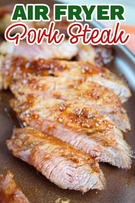 Airfryer Pork Steak, Pork Loin Steak Recipes Air Fryer, Pork Steak Air Fryer Recipe, Air Fry Pork Steak, Pork Loin Steak Recipes Simple, Air Fryer Pork Steaks Bone In, Baked Pork Steak Recipes, Pork Steaks In Air Fryer, Pork Steak In Air Fryer